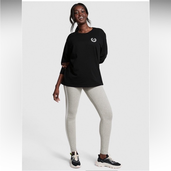 🔥🔥🆕VICTORIAS SECRET PINK HIGH WAIST FULL LENGTH LEGGING BLACK/WHITE SIDE STRIPE - Picture 5 of 7